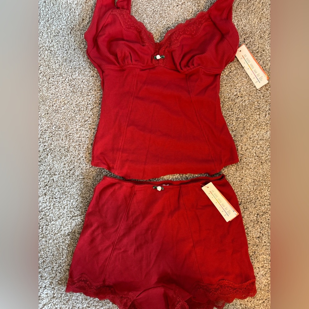 Red Two-Piece Set with Lace Detail